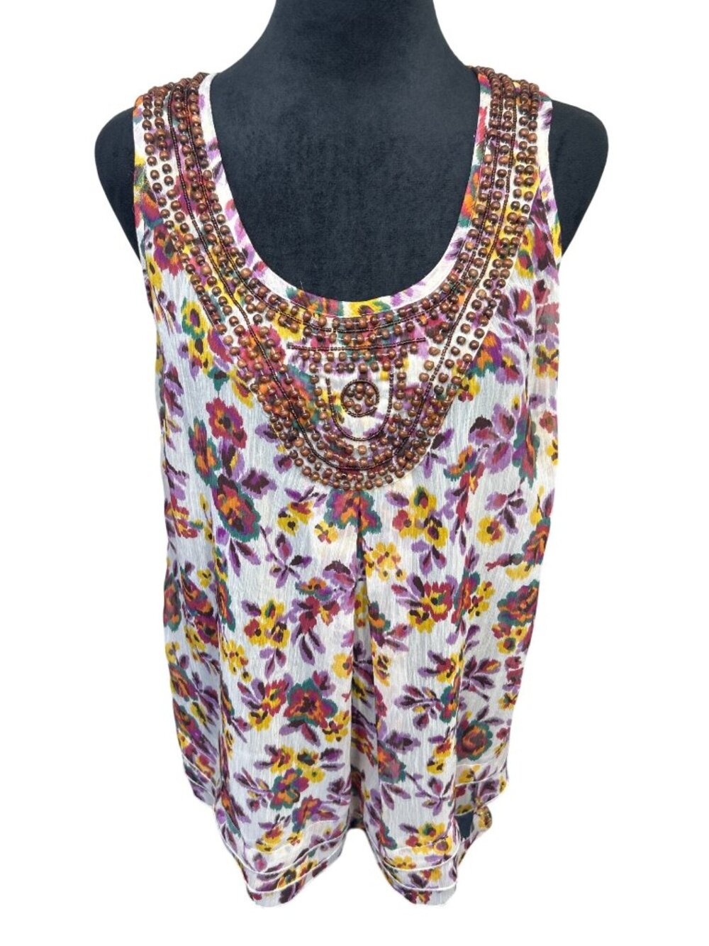Motherhood Maternity Sz S Beaded Floral Tank Top Sleeveless Blouse Multicolor